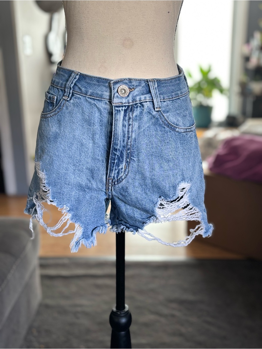Rewash Distressed Light Blue Denim Women's Shorts